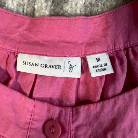Susan Graver Tunic Blouse Women‎ Size M Pink Raglan 3/4 Sleeve Button-Front - Picture 4 of 13